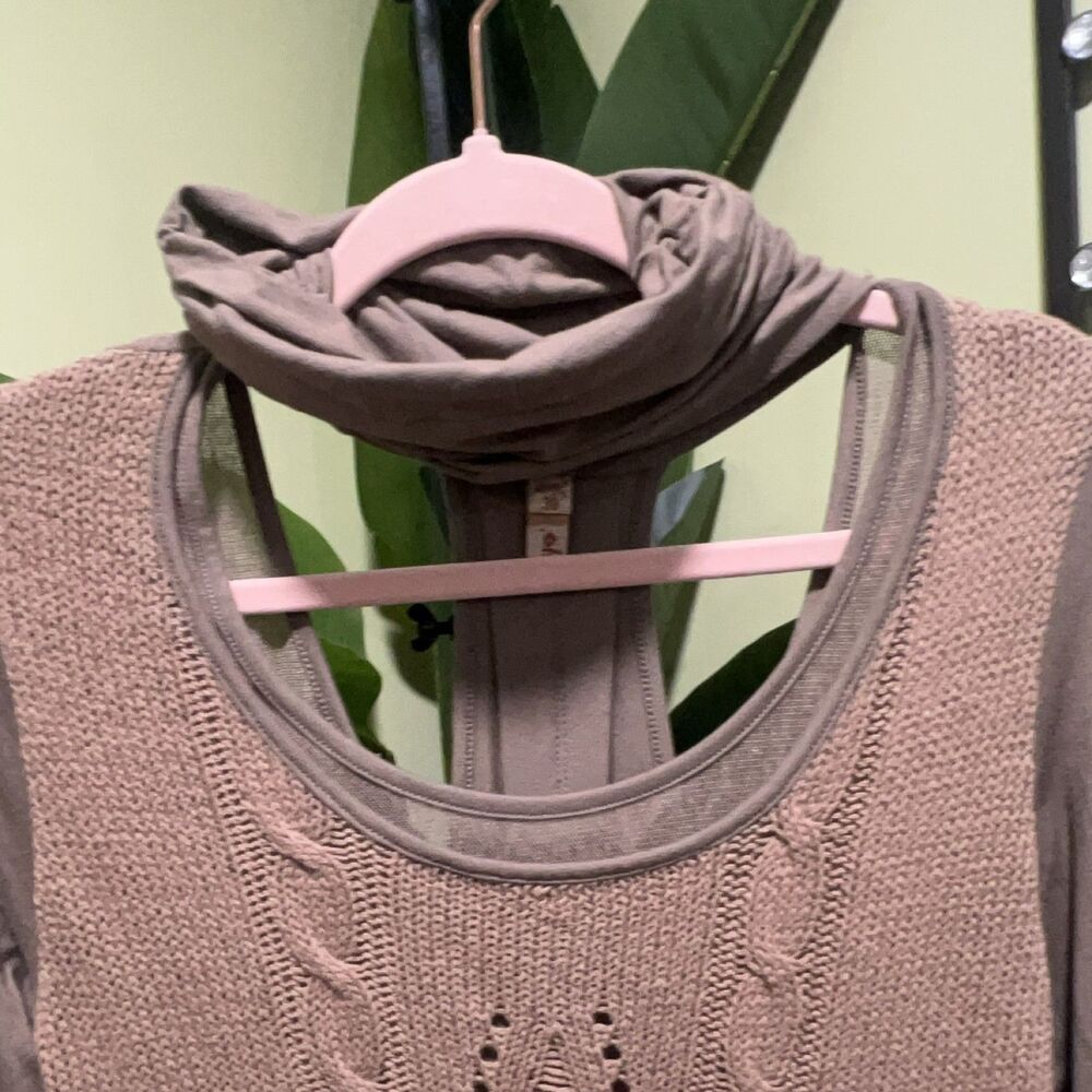 OMR Taupe Cable Knit Distressed Cowl Neck Racerback Long Sleeve Sweater 38 US M - Picture 2 of 7